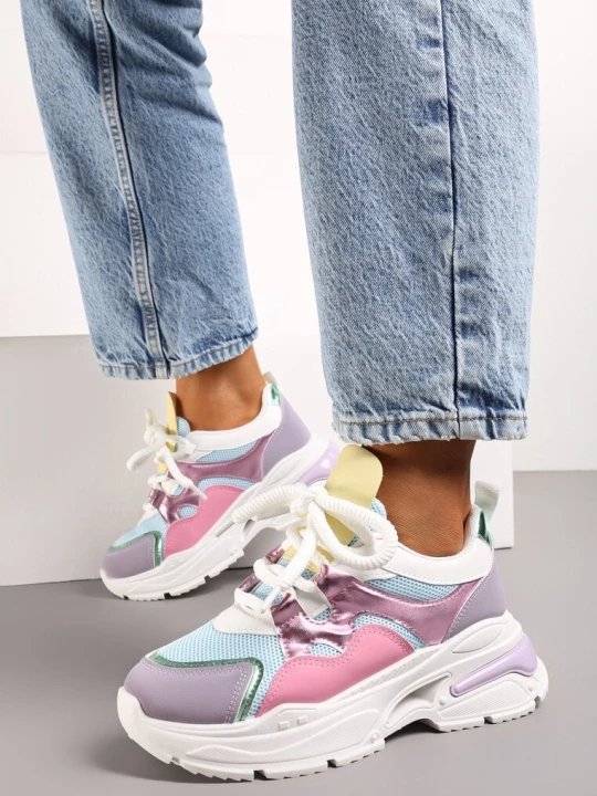 Zdjęcie produktu Różowo-Fioletowe Sneakersy na Grubej Podeszwie z Ozdobnymi Sznurówkami Robella