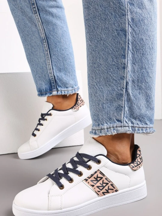 Zdjęcie produktu Biało-Granatowe Sneakersy z Wstawkami Danthe