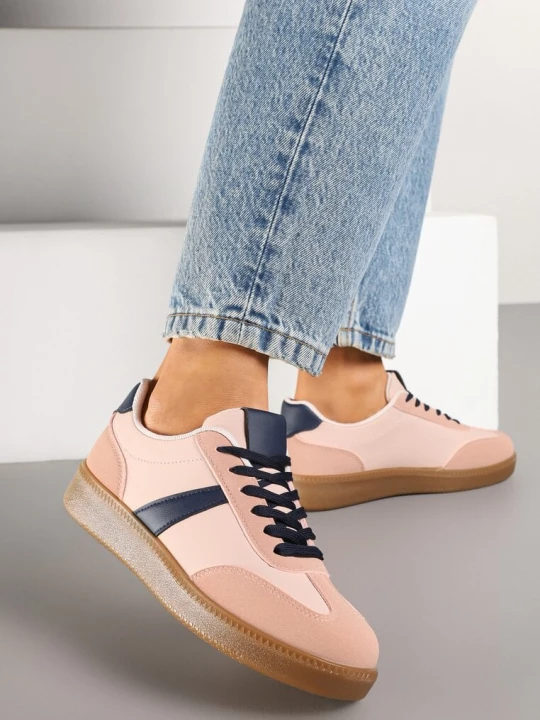 Zdjęcie produktu Różowo-Granatowe Sneakersy Tenisówki z Geometrycznym Wzorem Hanivra