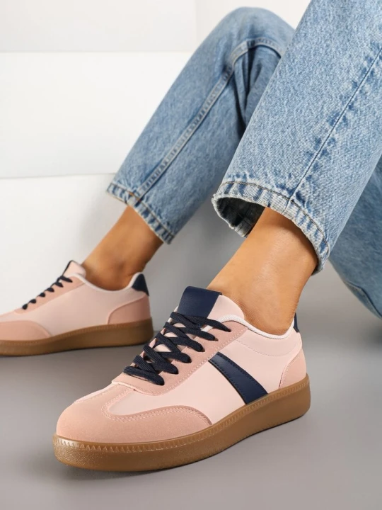 Zdjęcie produktu Różowo-Granatowe Sneakersy w Stylu Tenisówek Ozdobione Paskiem Elhanis