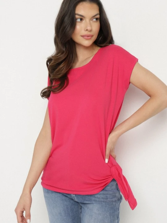 Zdjęcie produktu Różowy Bawełniany T-shirt z Wiązaniem Falmio Glo-story