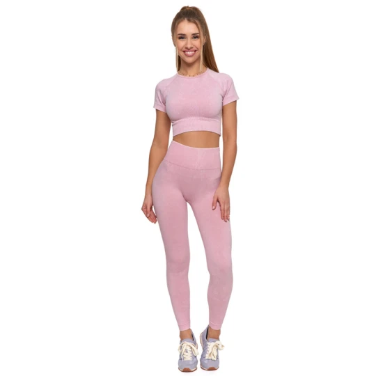 Zdjęcie produktu Komplet damski Moraj, top z krótkim rękawem i legginsy długie z wysokim stanem, różowe, BD1900-508 + RDL2200-013