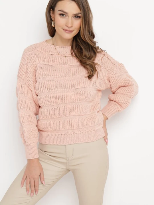 Zdjęcie produktu Różowy Sweter o Krótkim Fasonie z Luźnymi Rękawami Hejlla Lily Rose