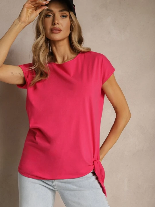 Zdjęcie produktu Różowy T-shirt z Bawełny z Ozdobnym Wiązaniem Termio Glo-story