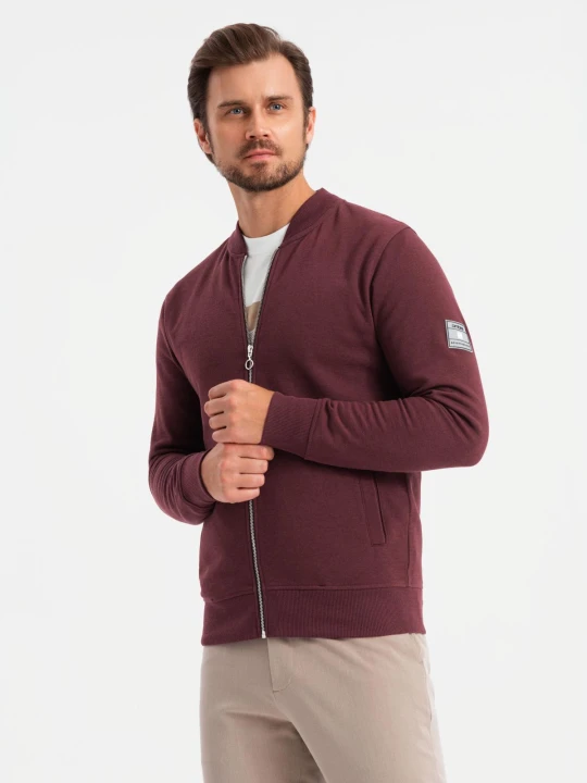 Zdjęcie produktu Rozpinana bawełniana męska bluza dresowa bomberka – bordowa V13 - Rozmiar: L Ombre Clothing