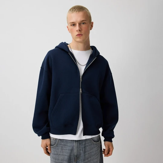Zdjęcie produktu Rozpinana bluza basic z kapturem granatowa House