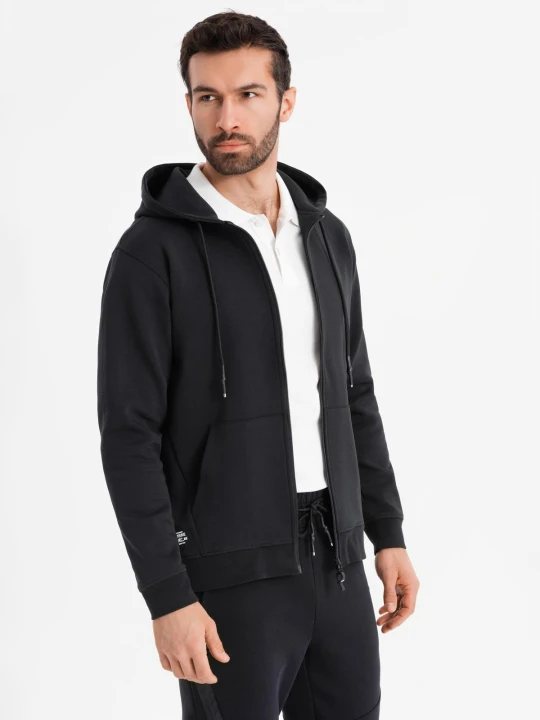 Zdjęcie produktu Rozpinana bluza dresowa hoodie w stylu streetwearowym – czarna V3 - Rozmiar: L Ombre Clothing