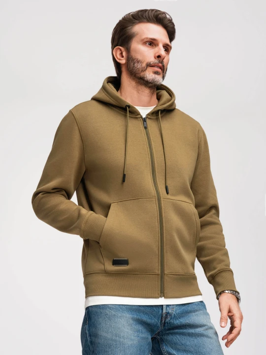 Zdjęcie produktu Rozpinana bluza męska dresowa BASIC – oliwkowa V2 - Rozmiar: L Ombre Clothing oliwkowy