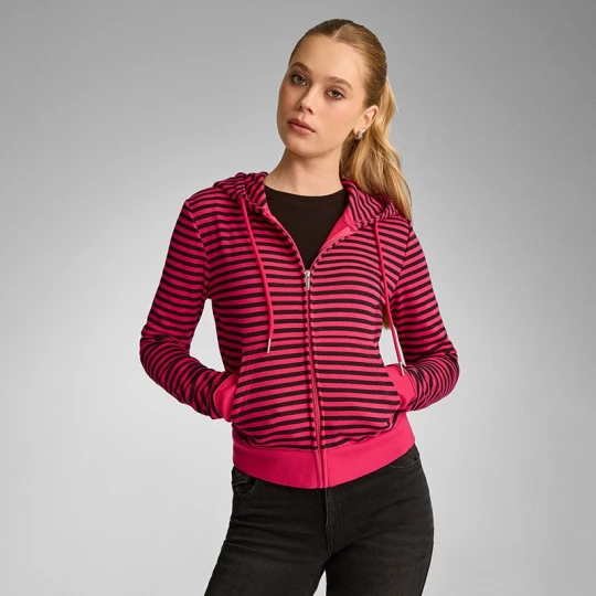 Zdjęcie produktu Rozpinana bluza w różowo-czarne paski House