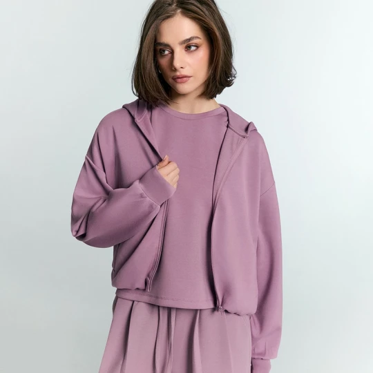 Zdjęcie produktu Rozpinana bluza z kapturem i modalem w składzie fiołkowa House fioletowy