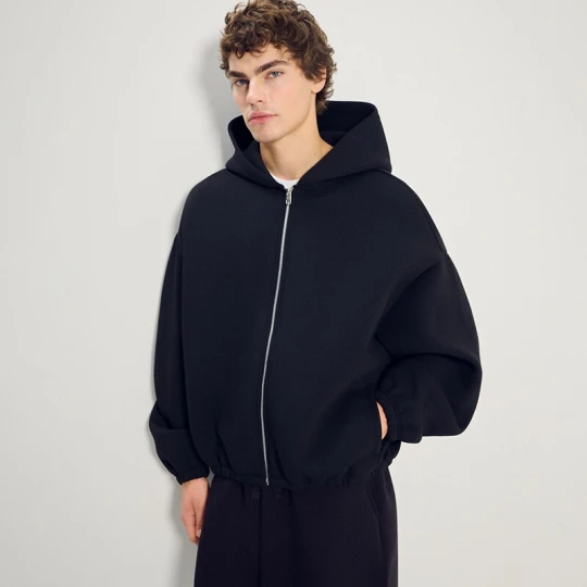 Zdjęcie produktu Rozpinana bluza z kapturem oversize z dzianiny SCUBA czarna House