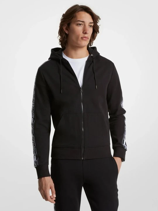 Zdjęcie produktu Rozpinana bluza z kapturem z taśmą z logo Michael Kors CZARNY (Czarny)