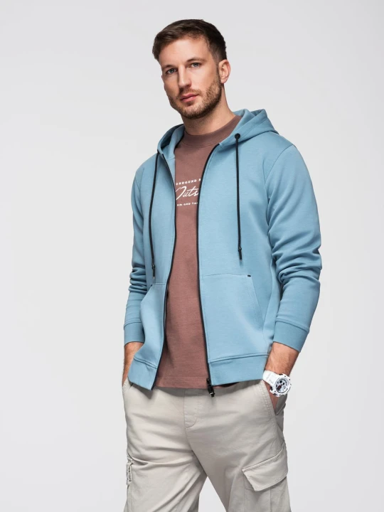 Zdjęcie produktu Rozpinana dresowa bluza hoodie w stylu streetwearowym – jasnoniebieska V4 Ombre Clothing jasnoniebieski