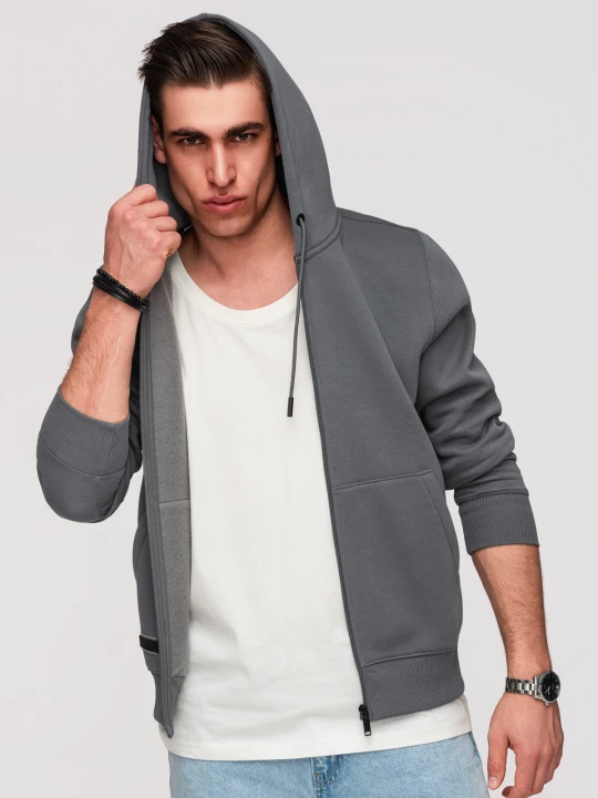 Zdjęcie produktu Rozpinana męska dresowa bluza BASIC – grafitowa V11 - Rozmiar: S Ombre Clothing grafitowy