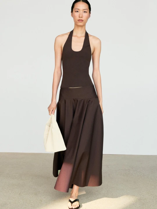Zdjęcie produktu Rozszerzana Spódnica Midi Z Ozdobną Talią - Brązowy - - Massimo Dutti - Female