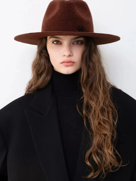 Zdjęcie produktu RUSLAN BAGINSKIY kapelusz z szerokim rondem damski z wełną Fedora Hat brązowy