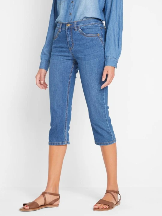 Zdjęcie produktu Rybaczki dżinsowe, slim fit, mid waist BonPrix niebieski