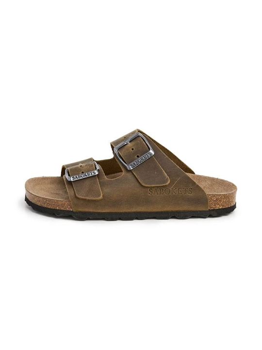 Zdjęcie produktu SABOKETS Skórzane klapki w kolorze khaki rozmiar: 39