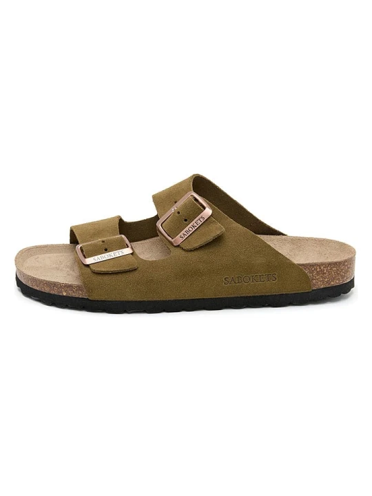 Zdjęcie produktu SABOKETS Skórzane klapki w kolorze khaki rozmiar: 40