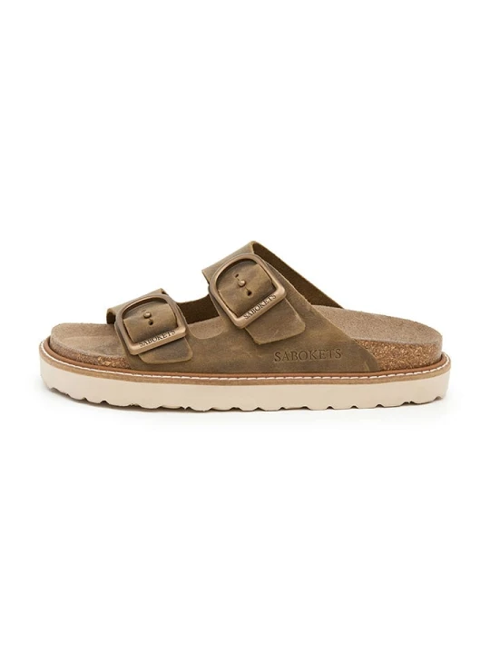 Zdjęcie produktu SABOKETS Skórzane klapki w kolorze khaki rozmiar: 40