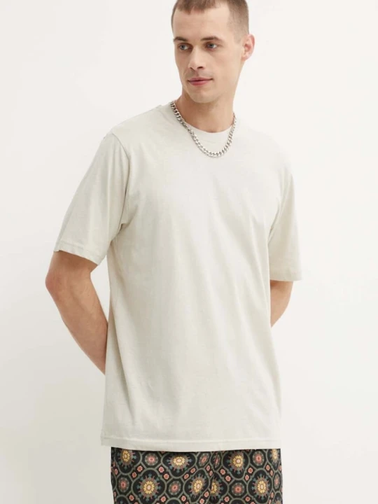 Zdjęcie produktu Samsoe Samsoe t-shirt z domieszką lnu SAADRIAN Samsøe Samsøe beżowy