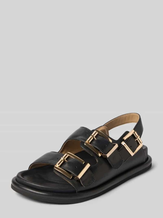 Zdjęcie produktu Sandałki ze skóry z paskiem i sprzączkami Alma en Pena Czarny