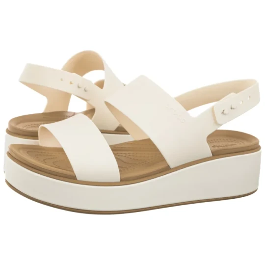Zdjęcie produktu Sandały Brooklyn Matte Wrap Low Wedge Chalk / Tan 211802-00O (CR442-b) Crocs