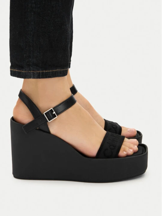 Zdjęcie produktu Sandały Calvin Klein Wedge 70 Sndl Webbing Lth HW0HW02882 Czarny