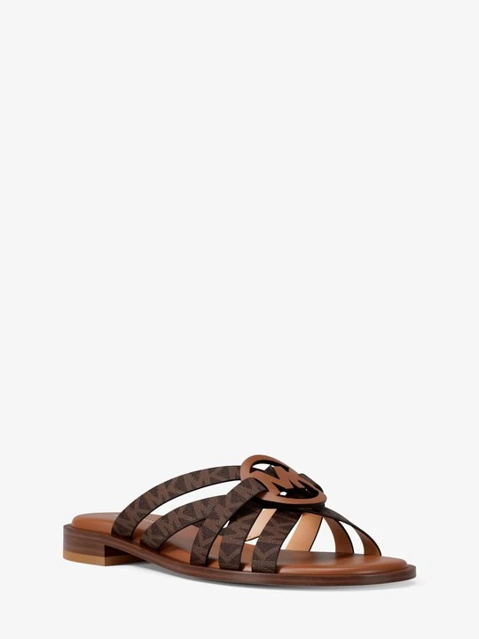 Zdjęcie produktu Sandały Erika ze skóry i płótna z nadrukiem w charakterystyczne logo Michael Kors BRĄZOWY (Brązowy)