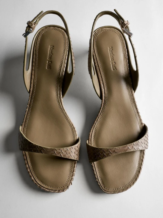 Zdjęcie produktu Sandały Na Obcasie Ze Skóry Z Tłoczeniami - Wzory Zwierz?Ce - Massimo Dutti - Female