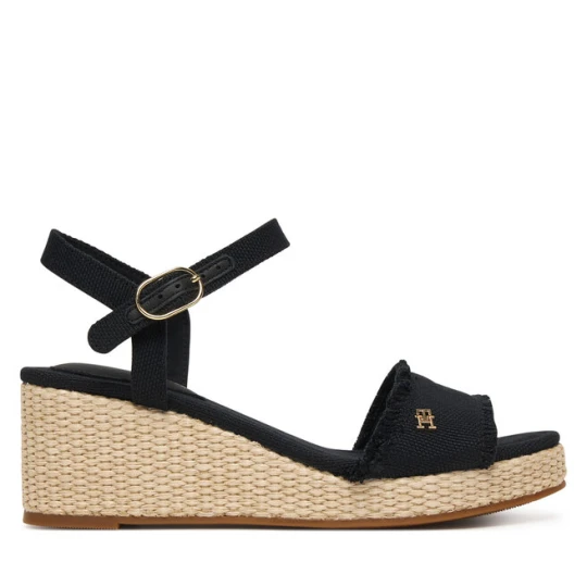 Zdjęcie produktu Sandały Tommy Hilfiger Mid Woven Wedge Espad Fringe FW0FW09470 Czarny