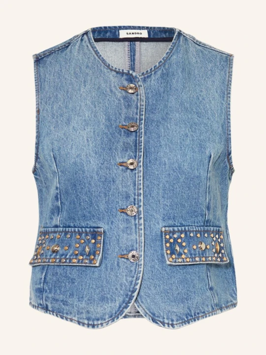 Zdjęcie produktu Sandro Kamizelka Jeansowa Z Nitami blau JASNONIEBIESKI