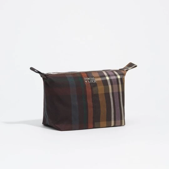 Zdjęcie produktu Saszetka Trapecio mała woskowane wykończenie tartan czekoladowo-zielona BIMBA Y LOLA