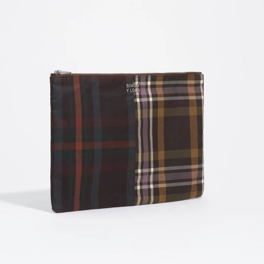 Zdjęcie produktu Saszetka woskowane wykończenie patchwork tartan czekoladowo-zielona BIMBA Y LOLA