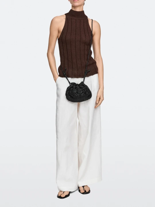 Zdjęcie produktu Saszetka Z Makramy Ze Skóry Nappa - Czarny - Massimo Dutti - Female