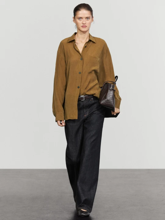 Zdjęcie produktu Satynowa Koszula Z Kieszenią - Curry - Massimo Dutti - Female