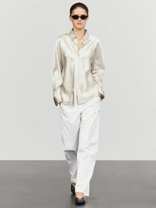 Zdjęcie produktu Satynowa Koszula Z Lejącej Tkaniny - Srebrny - Massimo Dutti - Female