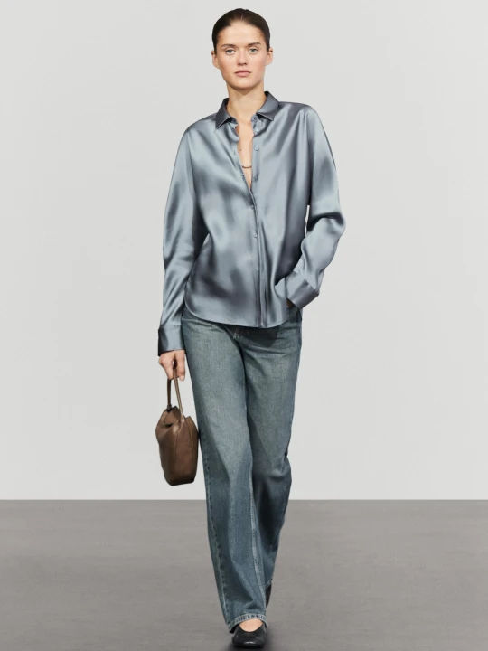 Zdjęcie produktu Satynowa Koszula Z Lejącej Tkaniny - Szary / Niebieski - Massimo Dutti - Female