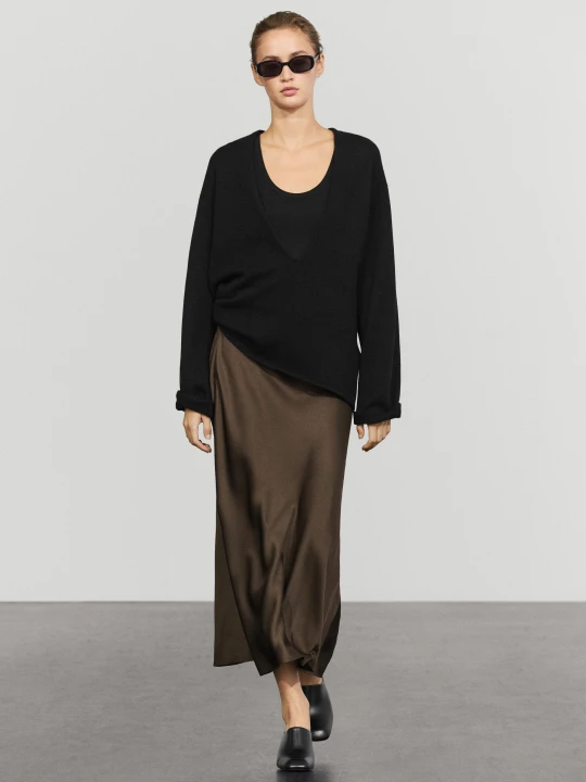 Zdjęcie produktu Satynowa Lejąca Spódnica - Brązowy - Massimo Dutti - Female