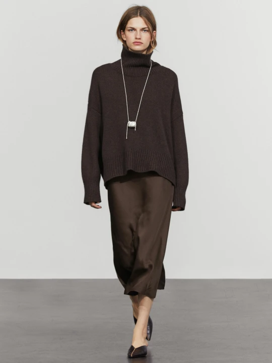 Zdjęcie produktu Satynowa Spódnica Midi - Brązowy - Massimo Dutti - Female
