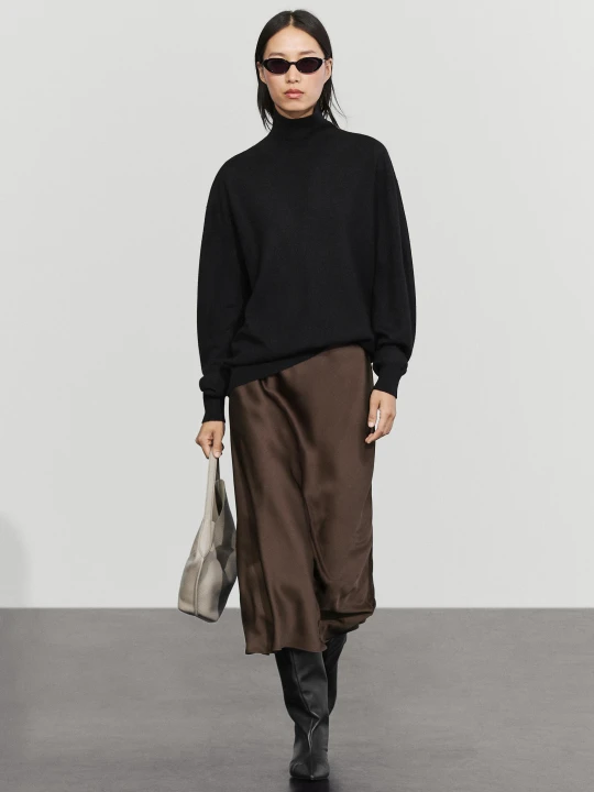 Zdjęcie produktu Satynowa Spódnica Midi - Brązowy - Massimo Dutti - Female
