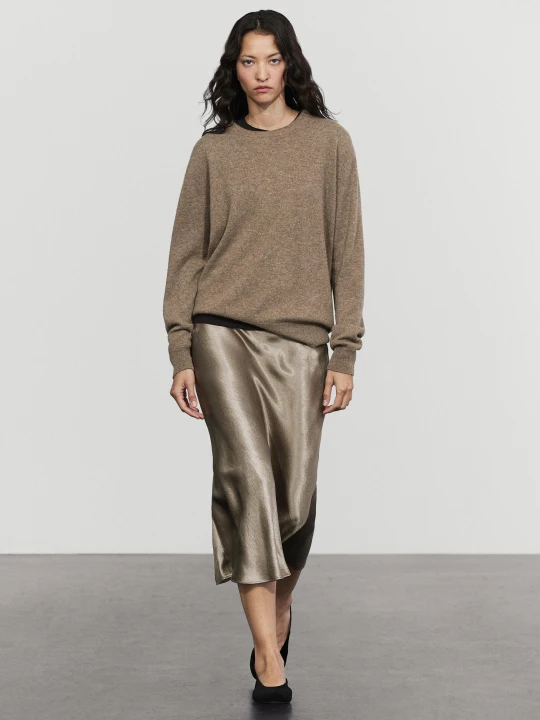 Zdjęcie produktu Satynowa Spódnica Midi O Kroju Litery A - Szary Mysi - Massimo Dutti - Female