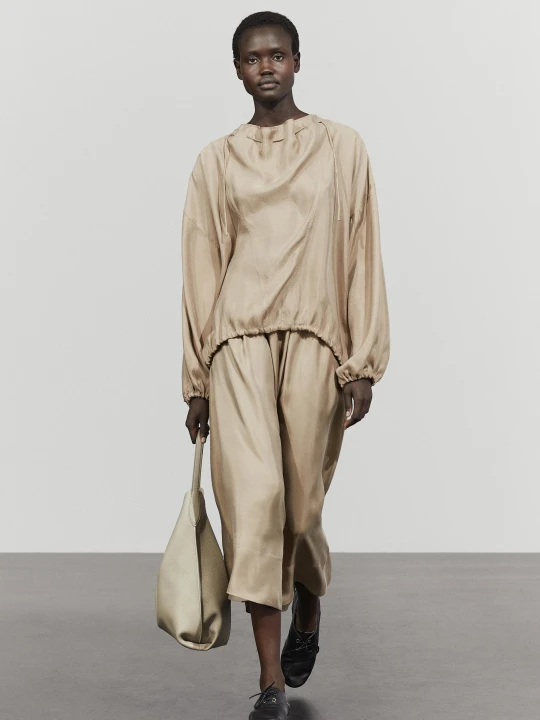 Zdjęcie produktu Satynowa Spódnica Midi Z Elastycznym Pasem - Piaskowy - Massimo Dutti - Female