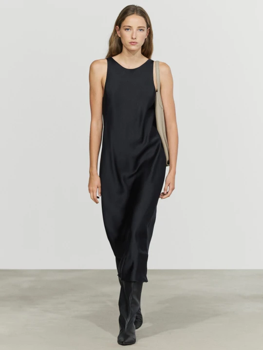 Zdjęcie produktu Satynowa Sukienka Crinkle - Niebieski - Massimo Dutti - Female
