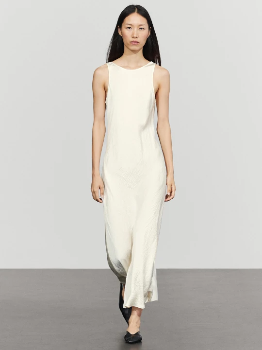 Zdjęcie produktu Satynowa Sukienka Średniej Długości - Piaskowy - Massimo Dutti - Female