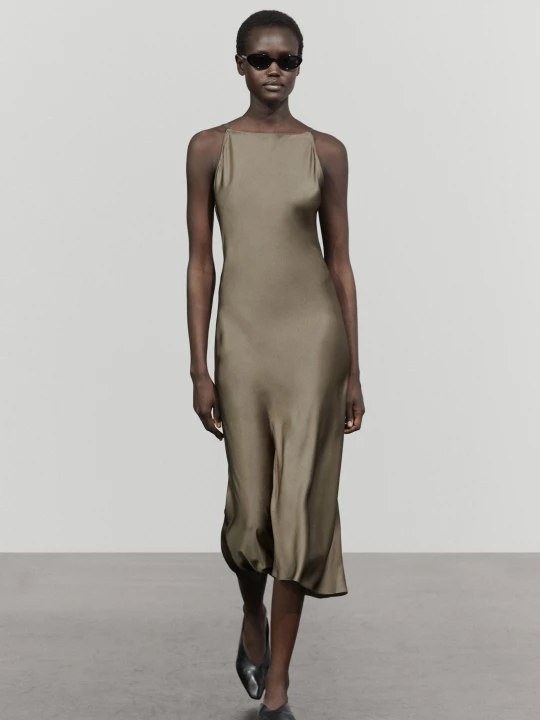 Zdjęcie produktu Satynowa Sukienka Średniej Długości - Zielony - Massimo Dutti - Female