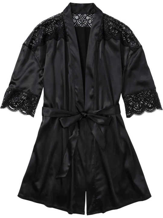 Zdjęcie produktu Satynowe kimono z efektem połysku BonPrix czarny