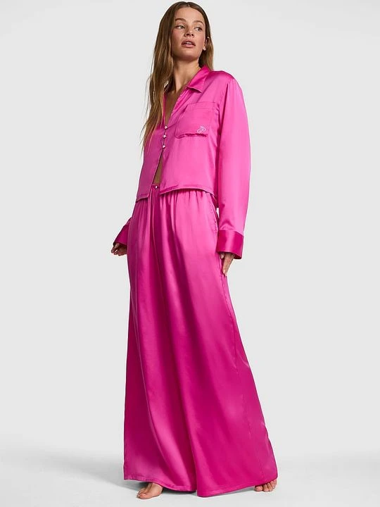Zdjęcie produktu PINK Satynowy komplet piżamowy z długim rękawem i spodniami GRWPINK Victoria's Secret