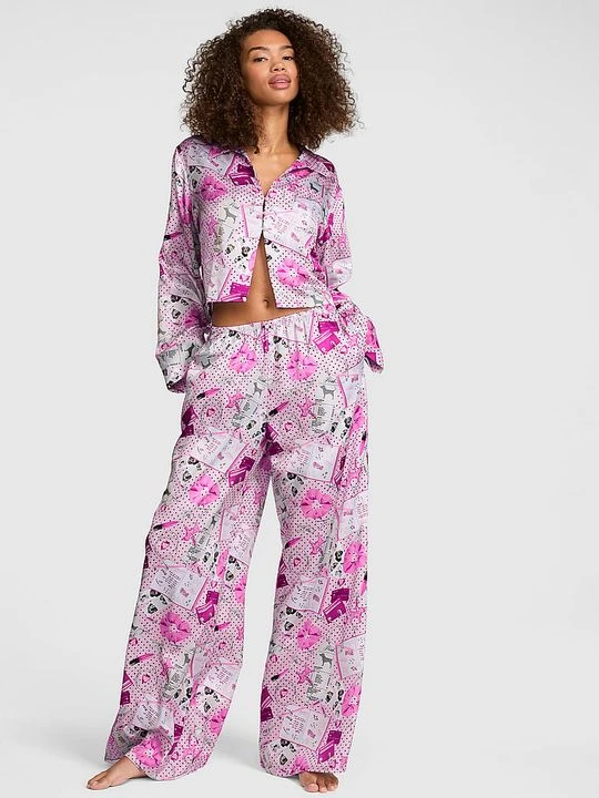 Zdjęcie produktu PINK Satynowy komplet piżamowy z długim rękawem i spodniami GRWPINK Victoria's Secret
