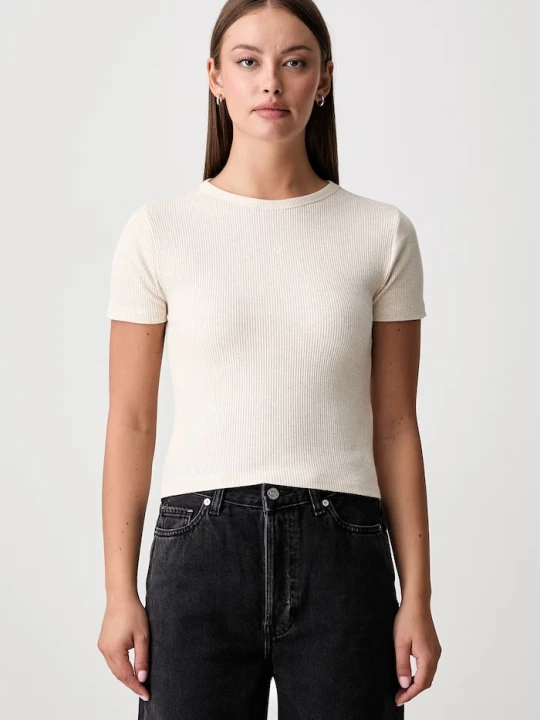 Zdjęcie produktu Scotch & Soda crop top damski bawełniany z elastanem beżowy